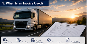 Transport invoice issued after successful freight delivery and signed CMR document