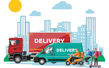 Road transport used for regional delivery with vans and trucks in urban logistics